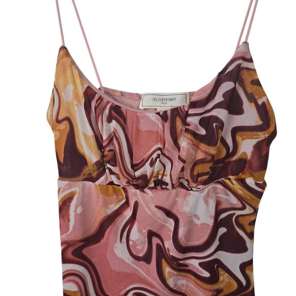 No Comment Marble Print Babydoll Spaghetti Strap Coquette Dress Y2K Boho Mini S - Picture 3 of 14